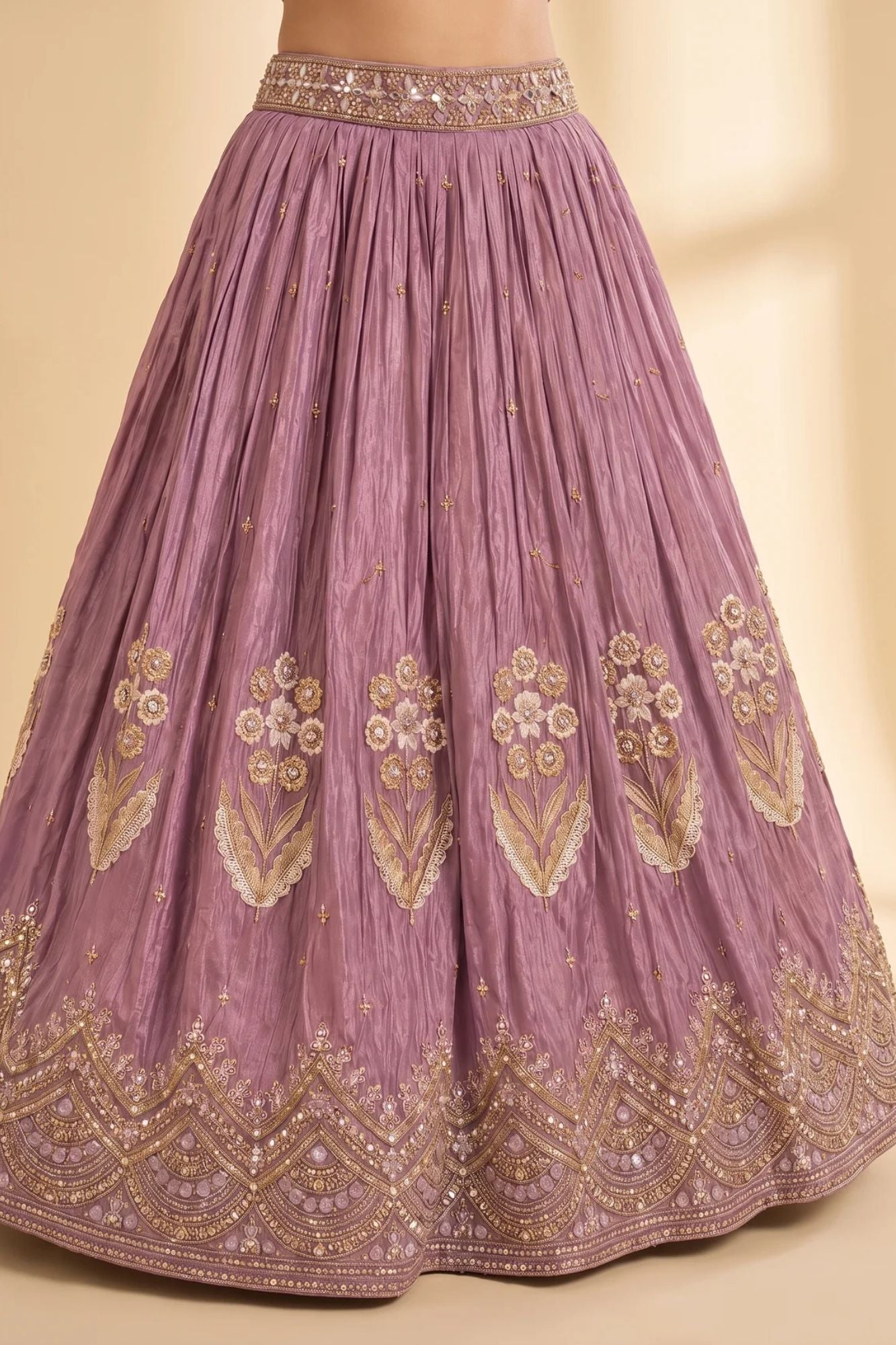 Dusty Mauve Heavy Floral Embroidered Lehenga Choli with Jacket