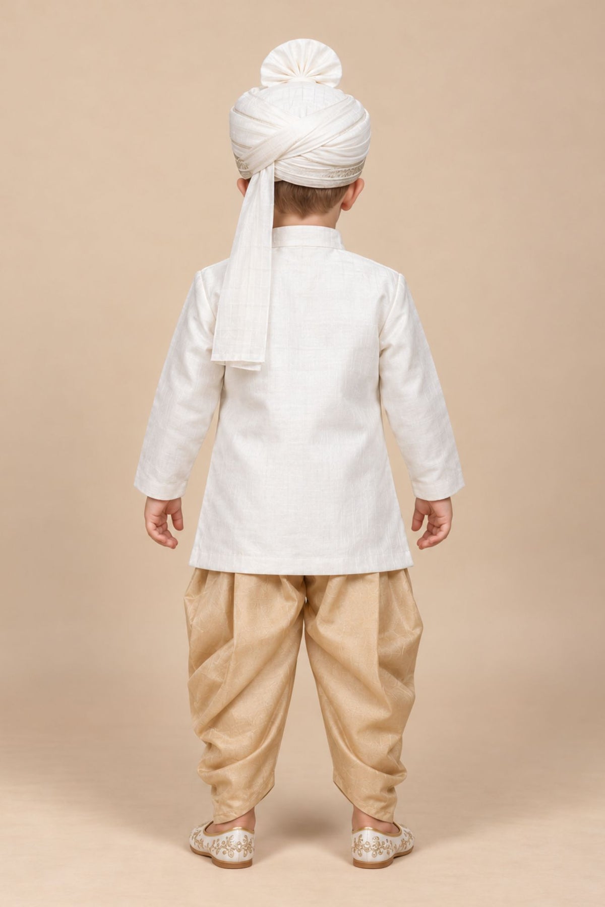 Boys Regal Off-White Intricate Floral Embroidered Dhoti Set