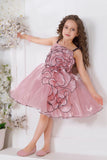 Peach Spiral 3D Petal Appliqué Party Frock For Girls