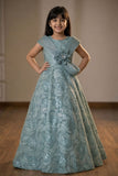 Blue Sequins Embellished Party Gown For Girls