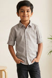 Boys Light Grey Solid Casual Shirt with Classic Collar