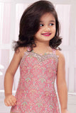 Peach Mirror Worked Embroidery Top And Palazzo Set For Girls