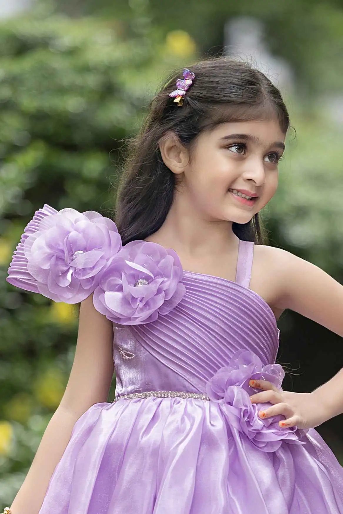 Purple Floral Embellished Party Wear Gown For Girls