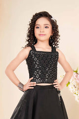 Black Lehenga Choli Set With Mirror Work For Girls