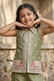 Olive Green Embroidered Palazzo Set for Girls