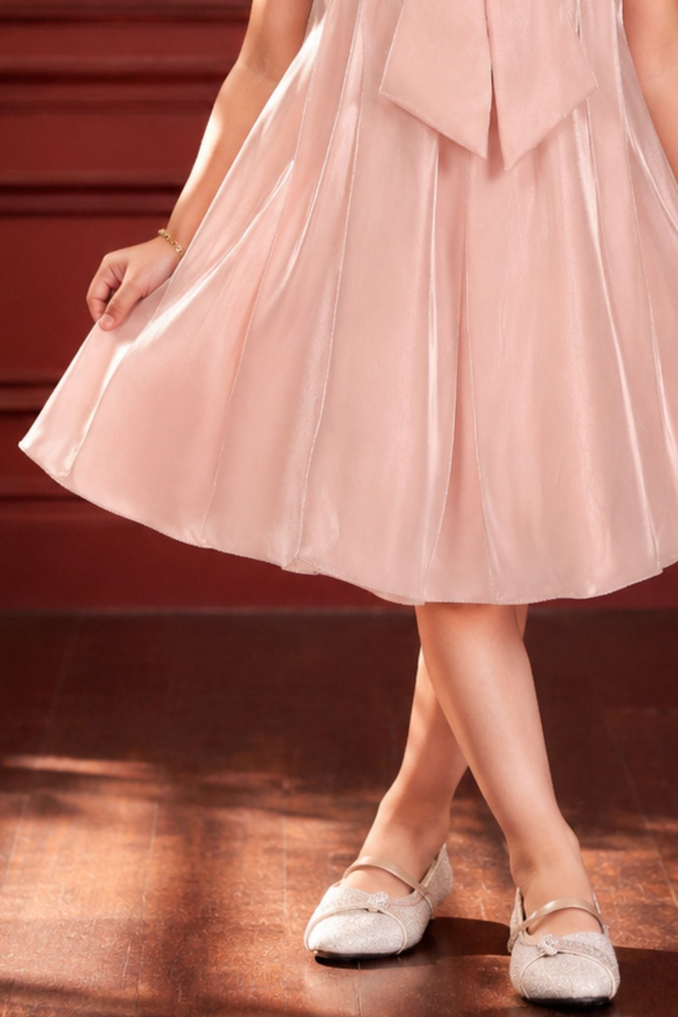 Peach 3D Bow Embellished Party Wear Frock For Girls
