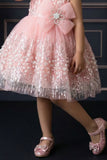 Blush Pink Sequin Embellished Bow Party Wear Frock For Girls