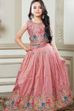 Pink Folk Embroidered Lehenga Choli for Girls