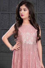 Stylish Pink Embroidered And Sequin Palazzo Sets For Girls