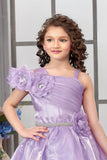 Elegant  Lavender Pleated & Floral Embellished Gown For Girls