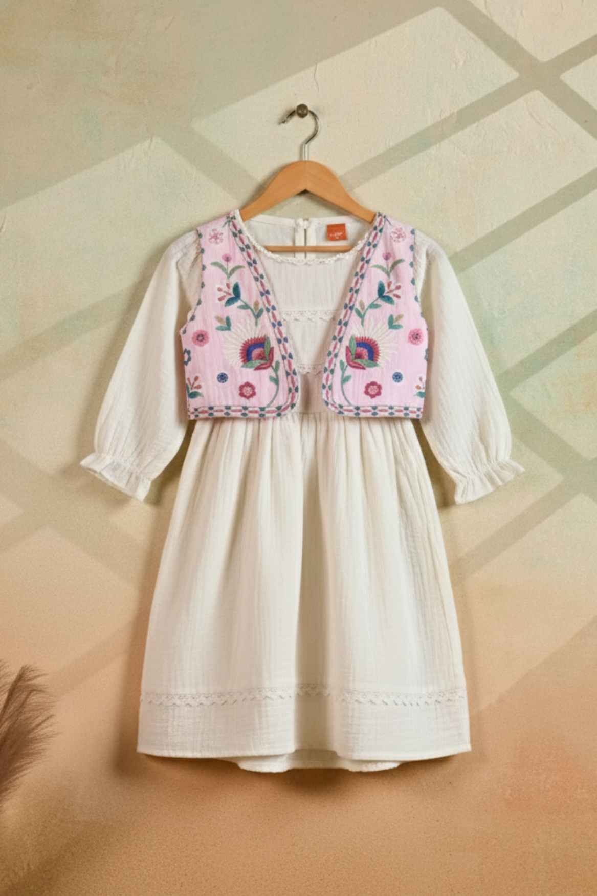 Casual White Cotton Dress with Embroidered Jacket for Girls 1-2Y (18)