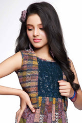 Rust Motif Printed And Sequin Work Casual Frock For Girls