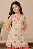 Peach Embroidered Patiala Set with Dupatta For Girls