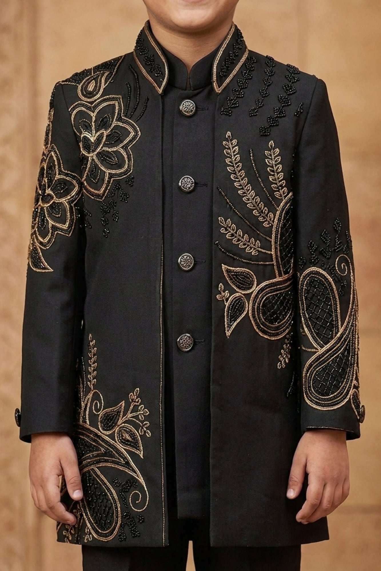 Black Embroidered Indo Western Sherwani Set