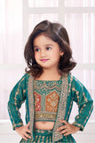 Green Embroidered Lehenga Set with Embellished Jacket For Girls