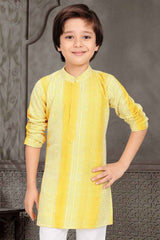 Yellow Thread Work Kurta And White Pant Set For Boys