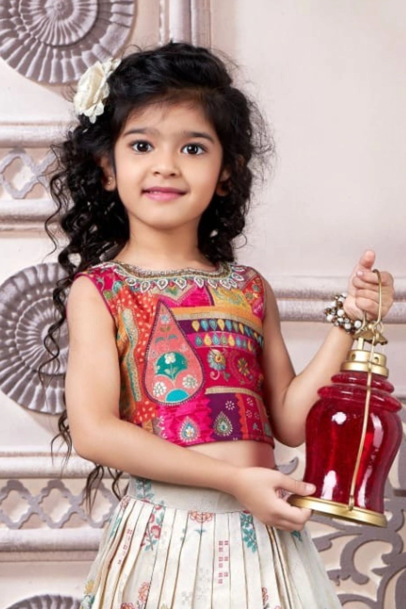 Multicolor Banarasi Silk Pattu Pavadai With Stone Work For Girls