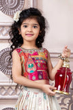 Multicolor Banarasi Silk Pattu Pavadai With Stone Work For Girls