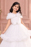 White Net Gown With Ruffled Sleeves For Girls