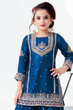 Blue Embroidered Kurti with Flared Palazzo Set For Girls