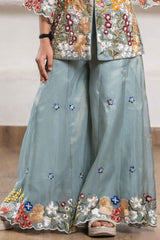 Elegant Blue Floral Embroidered Palazzo Set for Girls