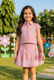 Girls Pink Embroidered Shirt Top and Pleated Skirt Co-Ord Set
