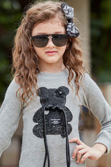 Grey Woollen Dress With Patch Work For Girls