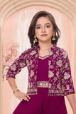 Wine Purple Palazzo Set with Embroidered Jacket For Girls