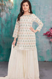 Luxe Cream Sequins Work With Thread Embroidered Sharara Set For Girls