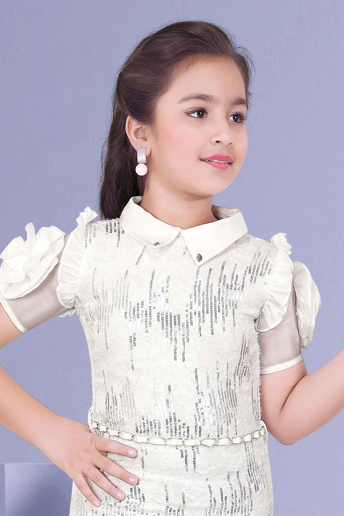 Stylish White Shimmer Party Wear Dress For Girls - Lagorii Kids
