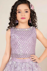 Lavender Sequins Embroidered Lehenga Choli Set For Girls