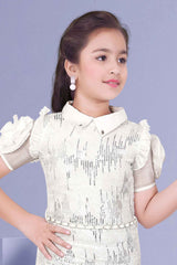 Stylish White Shimmer Party Wear Dress For Girls