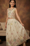 Elegant Ivory Multicolor Embroidered Lehenga Choli For Girls