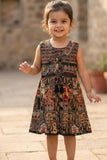 Black Boho-Style Multicolor Printed Casual Dress For Girls