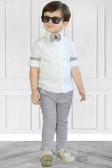 White Shirt With Grey Bow And Waist Coat Set For Boys