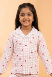 Girls Pink Checked Night Suit Set with Lace Collar