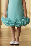 Girls Sky Blue Party Dress with Statement Bow And Ruffle Hemline