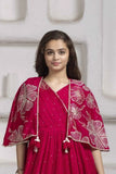 Crimson Red Floral Embroidered Cape Gown For Girls