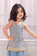 Blue Sequin And Embroidered Palazzo Set For Girls