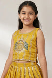 Mustard Yellow Peacock Embroidered Lehenga Choli for Girls