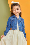 Ivory Butterfly Embroidered Dress with Denim Jacket For Girls