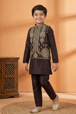 Wine Embroidered Kurta Set with Nehru Jacket For Boys