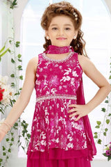 Rani Pink Sleeveless And Floral Printed Palazzo Set For Girls