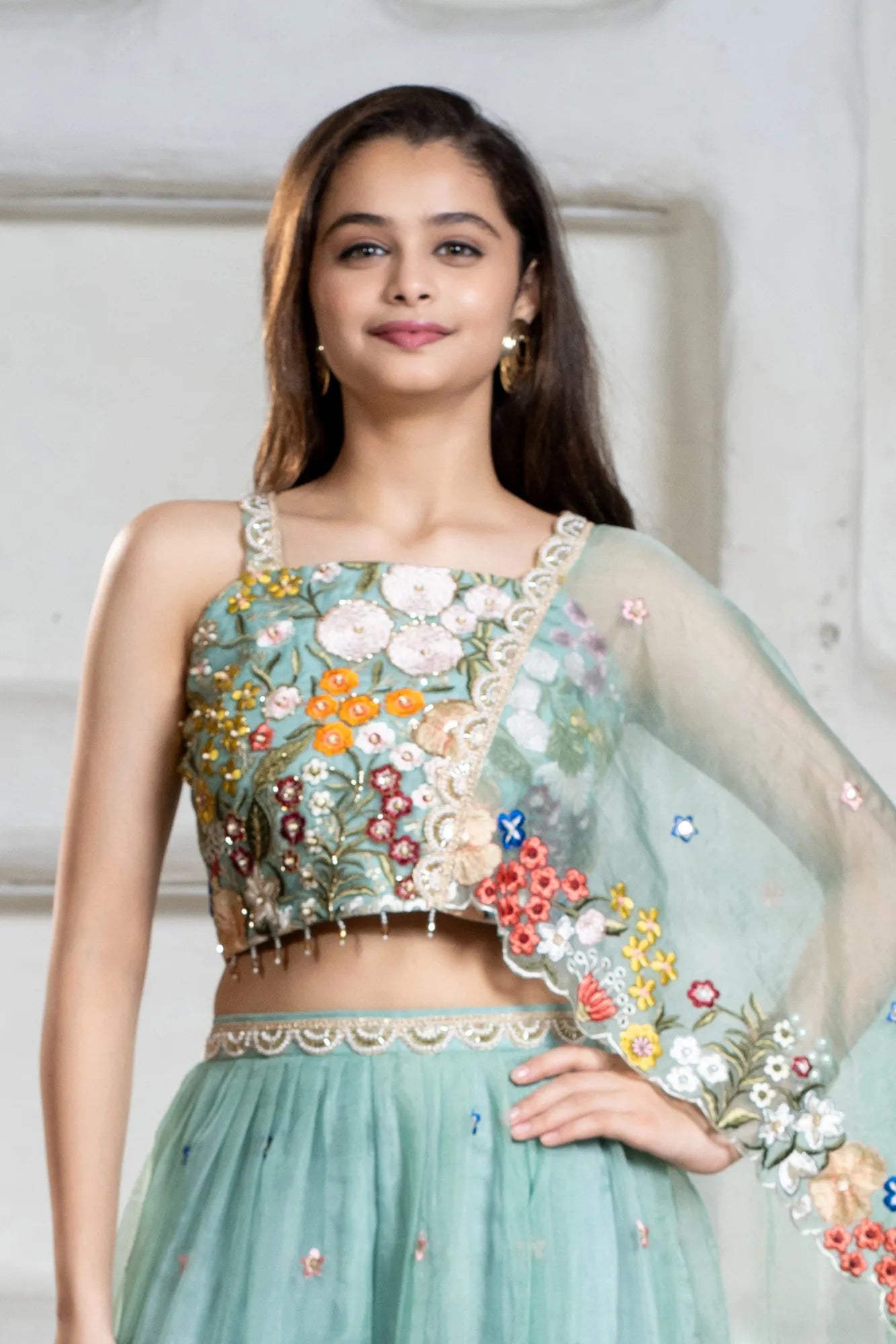Elegant Sky Blue Embroidered Palazzo Set with Dupatta For Girls