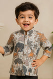 Casual Printed Sequins Embroidered Kurta with Black Dhoti Set For Boys