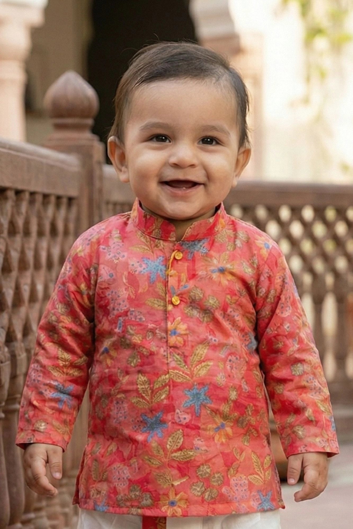 Pink Flora Ethnic Printed Kurta Dhoti Set for Boys