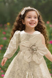 Fawn Sequin Party Gown with Oversized Floral Bow For Girls
