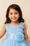 Sky Blue Layered Ruffled With Sequins Party Frock For Girls