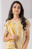 Mustard Embroidered And Mirror Work Top With Sharara Set For Girls