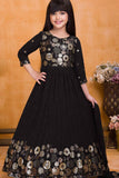 Classic Black Sequins Embroidered Ethnic Gown For Girls